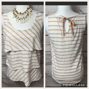 NWOT NY&C Cream & Tan Striped Tiered Tank Top